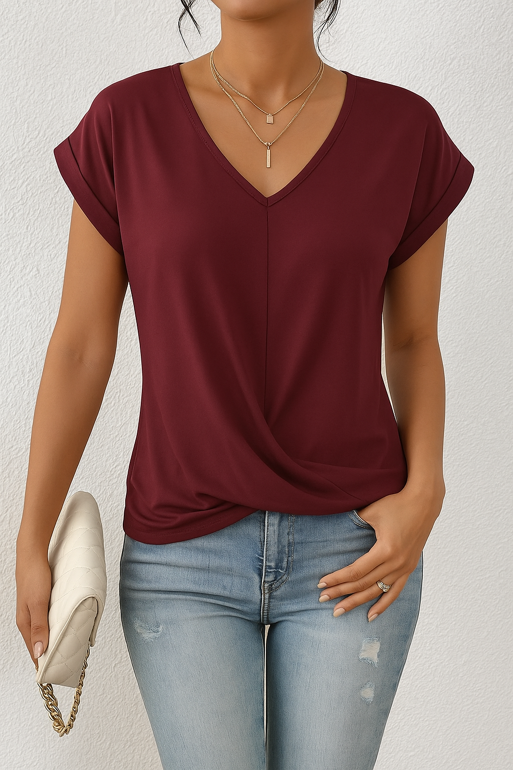 Valeria™ V-neck Shirt with Lace Accent