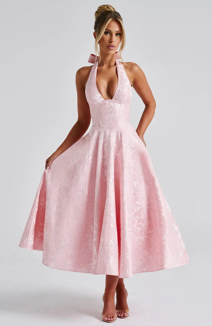 Ara™ Elegant Midi Dress with Halter Neckline