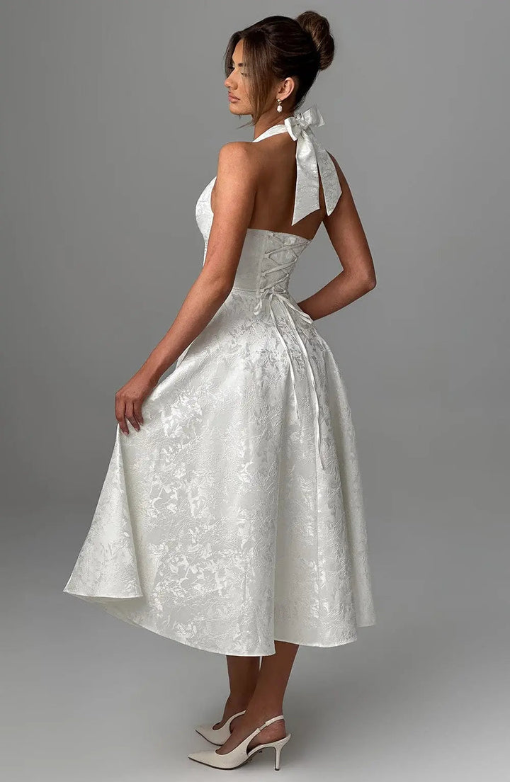 Ara™ Elegant Midi Dress with Halter Neckline