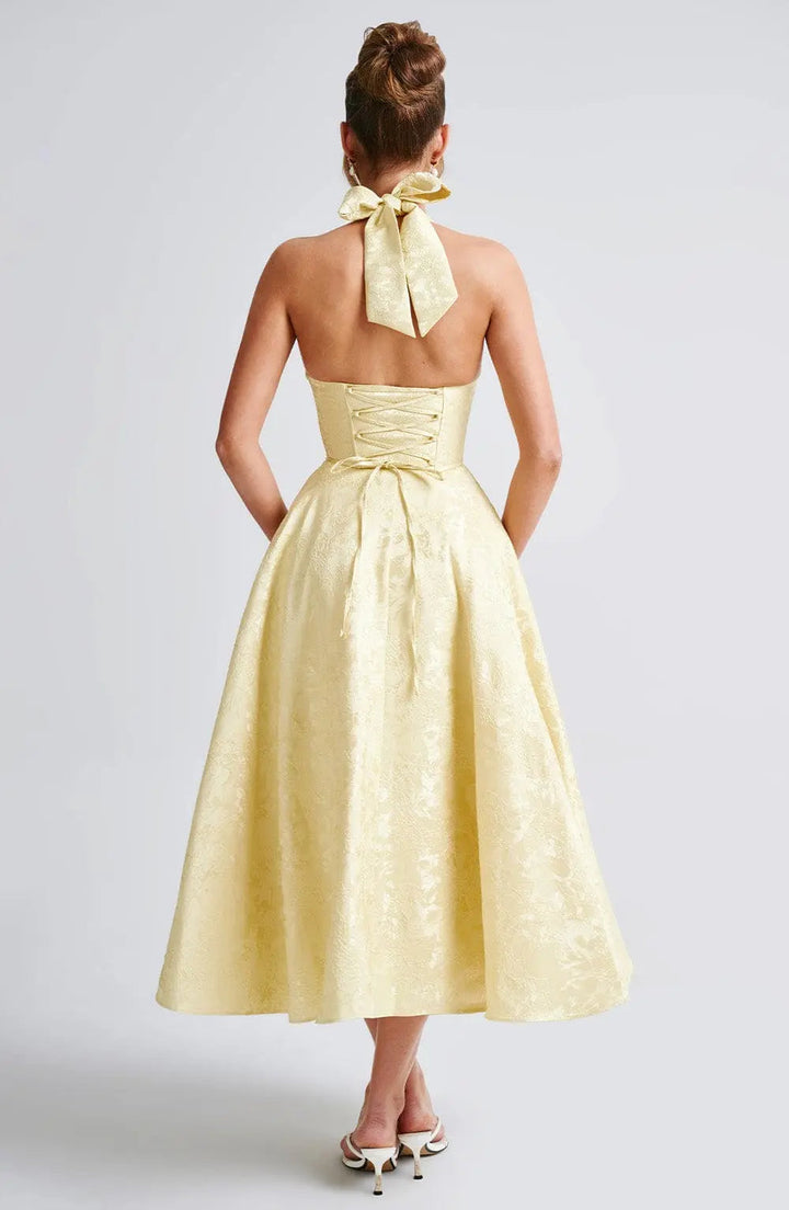 Ara™ Elegant Midi Dress with Halter Neckline