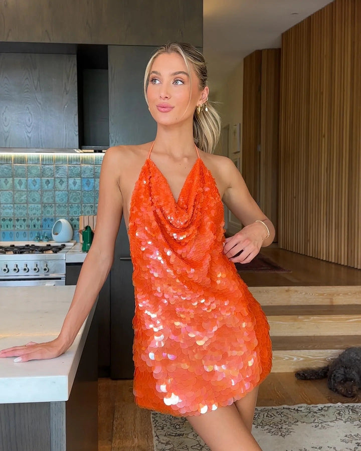 Felice™ Halterneck sequin mini dress with open back