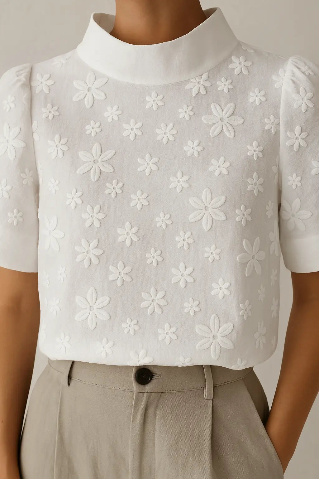 Léana™ embroidered blouse with high collar