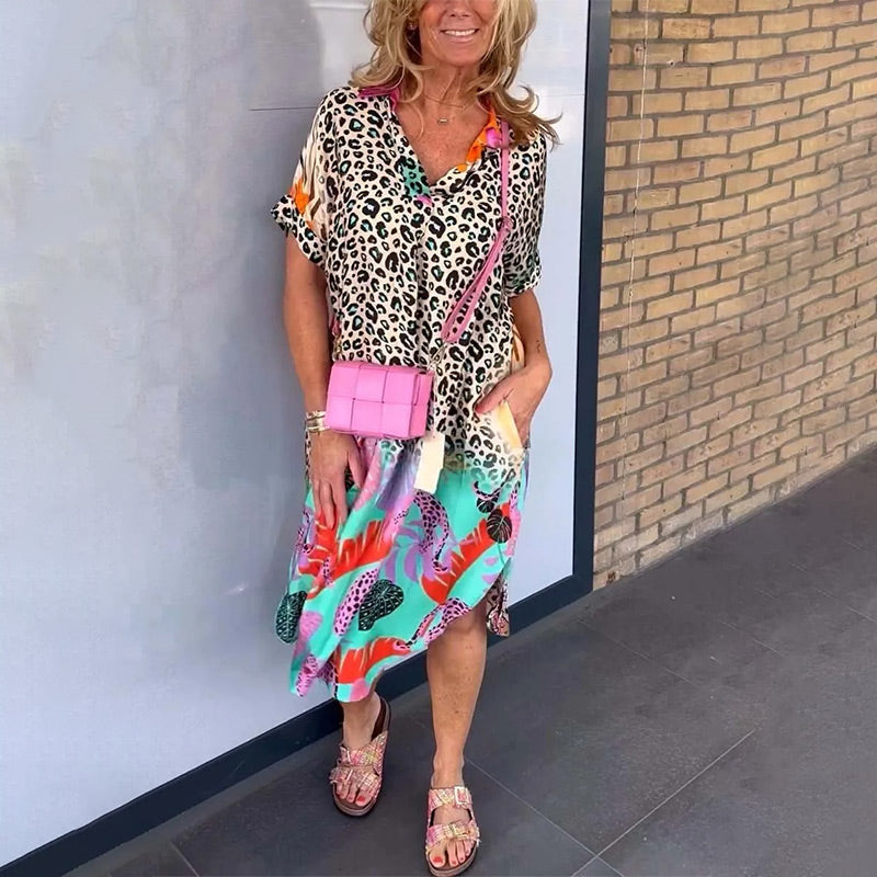 Lena™ Short Women's Dress with Casual Leopard Pattern
