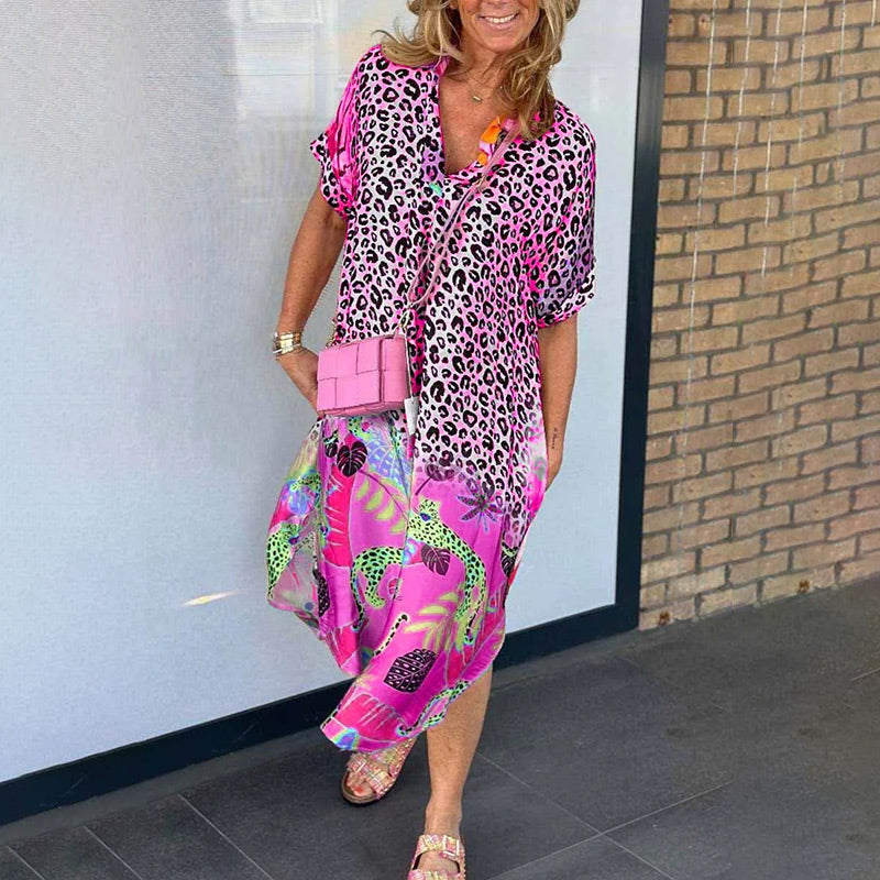 Lena™ Short Women's Dress with Casual Leopard Pattern