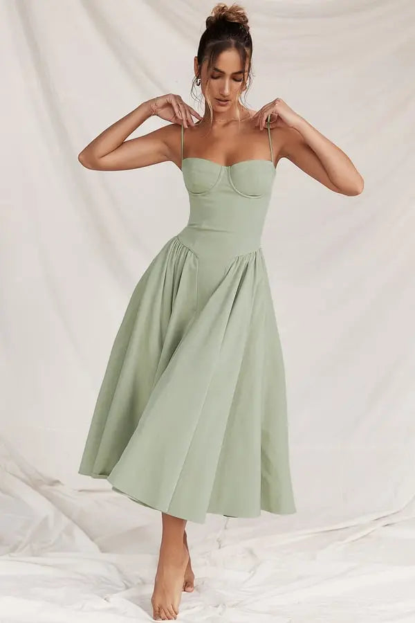 Melis™ Corset Midi Dress Sleeveless