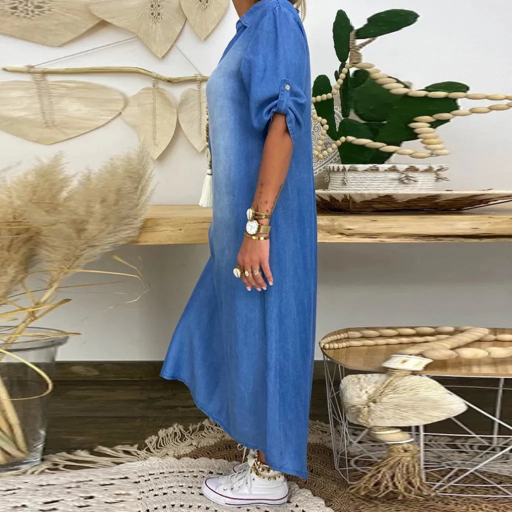 Orina™ long dress with side slit in jeans look