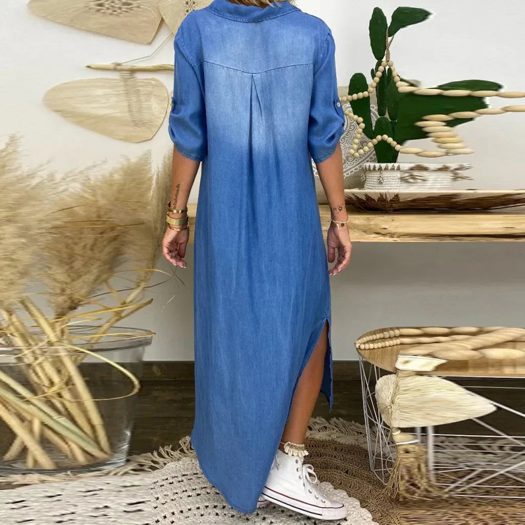 Orina™ long dress with side slit in jeans look