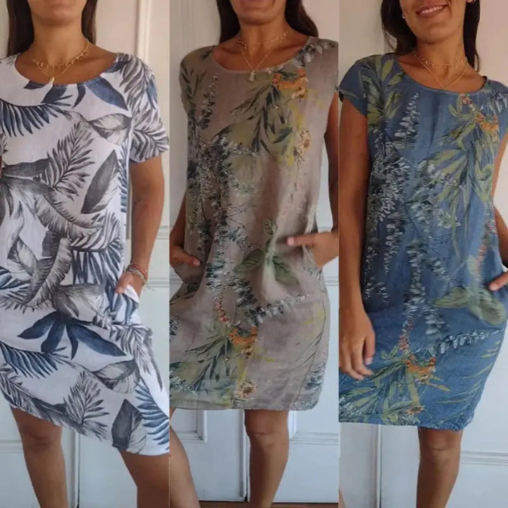 Zirella™ round neck dress with botanical print
